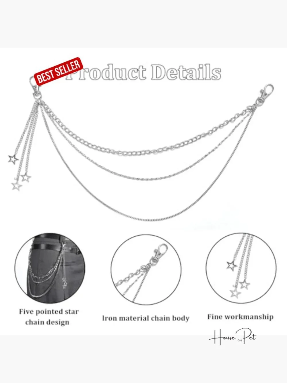 Silver Star Pants Chain - Double-Layer Durable Alloy Punk Belt